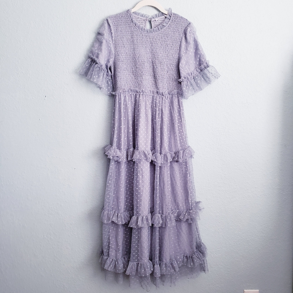 Baltic Born Lysandra Dusty Slate Smocked Dot Dress - Picture 2 of 6
